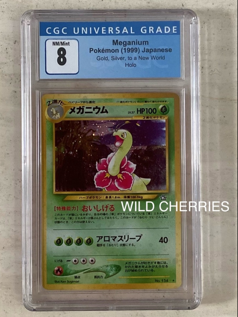 Pokemon Meganium 1999 Japanese Holo 154 Gold Silver To A New World Neo CGC 8